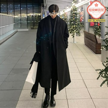 【英倫加厚】毛呢大衣 風衣 中長款大衣 男士外套 秋冬外套 寬鬆版型 過膝設計 羊毛混紡 韓版百搭 商務休閒兩穿