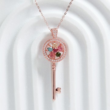 轉動緣份 鑰匙項鍊 | 彩碧璽 玫瑰金