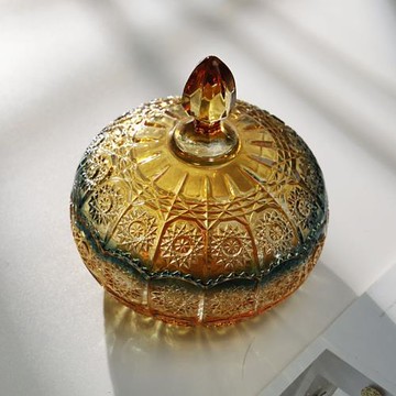 精致太陽花水晶玻璃糖缸干果零食糖果罐家用帶蓋子創意糖盒收納罐