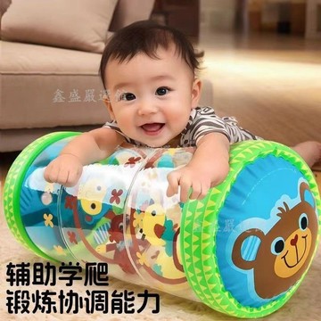 💖臺灣出貨💖充氣學爬滾筒爬行早教益智玩具鈴鐺引導寶寶神器感統訓練益智玩具06f8