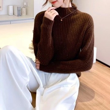 [米蘭精品] 針織衫長袖毛衣-寬鬆微高領金絲慵懶風女上衣5色74ik40