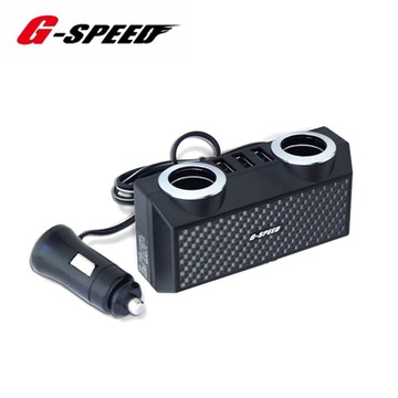 G-SPEED  二孔延長電源插座+3 USB(支援QC3.0)碳纖維紋車充 XR-06