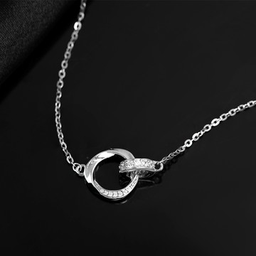 [925純銀]記憶迴圈圓圈雙環鋯石項鍊【SL945】-銀
