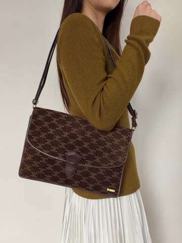 中古正品 Celine 凱旋門 麂皮 手拿包 斜背包 老錢風 思琳 腋下包