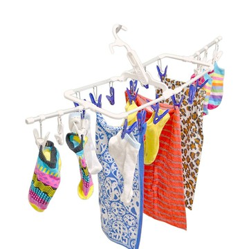 日本AISEN通風機能2段式20夾鋁合金曬衣架(藍色曬夾)