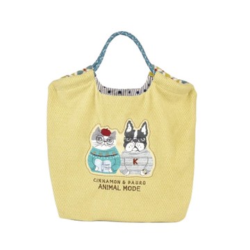 Kusuguru Japan 緹花繩手柄 羊毛質感手提肩背束口袋 3種用法-黃