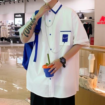 港風日系設計感短袖襯衫男ins潮牌寬松休閑襯衣韓版潮流痞帥上衣