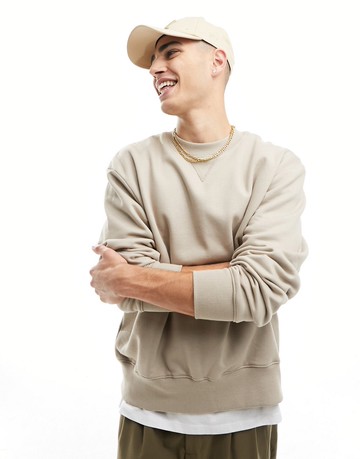 ASOS DESIGN heavyweight oversized sweatshirt in beige-Neutral