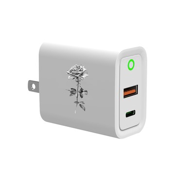 【品牌聯名】經典黑白玫瑰USB3.0+PD20W雙孔充電器/充電頭/插頭