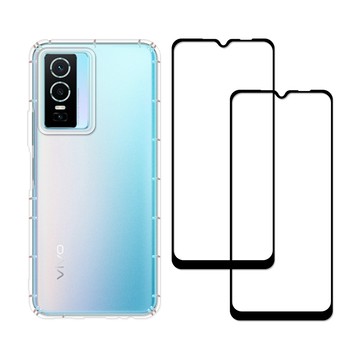 RedMoon vivo Y76 5G 手機殼貼3件組 空壓殼-9H玻璃保貼2入