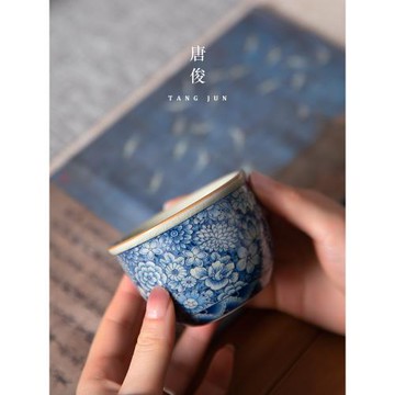 女士青花瓷茶杯個人專用主人杯陶瓷功夫茶具單杯品茗杯景德鎮