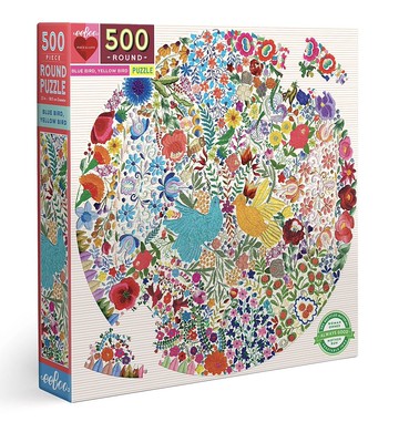 eeBoo 500片圓形拼圖 藍鳥與黃鳥 Blue Bird Yellow Bird 500pc
