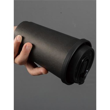 90口徑咖啡奶茶紙杯矮胖一次性雙層中空全黑色熱飲帶蓋黑武士防燙