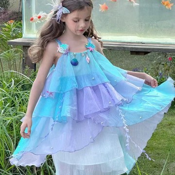 100-150 藍紫潮汐層疊珍珠星海洋裝 (肩膀裝飾可拆)