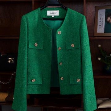 秋季新款綠色小香風西裝外套女春季薄款高級感春秋設計感小眾上衣