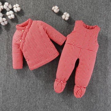 嬰兒手工棉花棉衣包腳套裝冬季新生兒寶寶男女童棉襖棉褲加厚冬裝