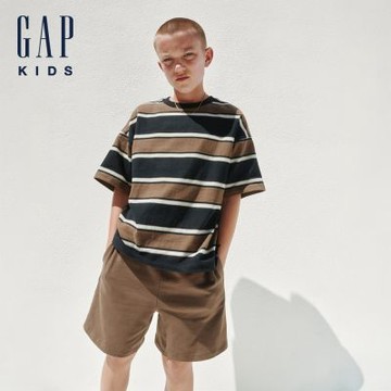 【GAP】兒童厚磅寬版T恤-棕色條紋(899691)