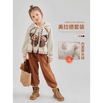 女童秋冬套裝2025新款兒童洋氣加絨加厚衛衣衛褲小女孩運動兩件套