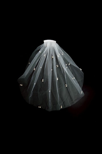 White Pearl-Dotted Tulle Blusher Veil