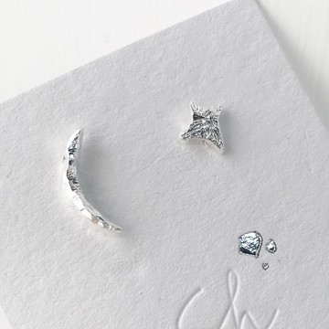 新月與星耳環 Moon & Star Earring 旅程系列 925純銀