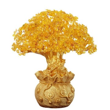 🔥臺灣出貨🔥黃水晶招財搖錢樹擺件 招財樹 搖錢樹 財神爺 風水招財轉運 鎮宅 家居創意酒櫃家裝飾品 客廳電視櫃小發財樹