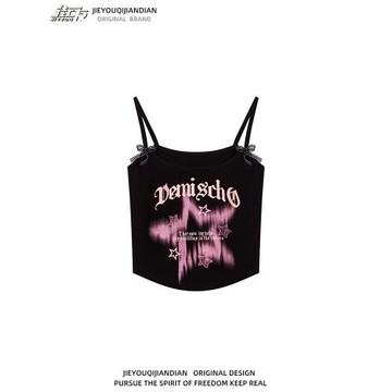 vintage甜辣妹多巴胺吊帶小背心顯瘦修身T恤短款露臍性感內搭打底