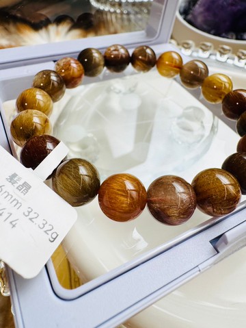 精品大地色拉絲順強光貓眼彩髮晶10.3-10.6mm32.32g正財偏財自信