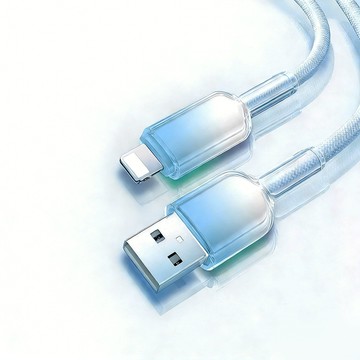 【樂樂】冰晶頭彩色编織快充線 USB to Lightning（低溫快充 充電數據線 智能控溫 1入組 保固1年）漸變藍（1.5m）