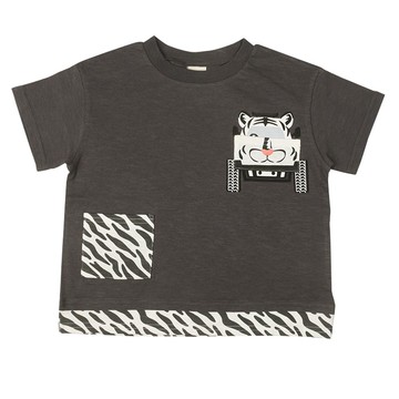 akachan honpo - 短袖T恤-動物 拼接-深灰色