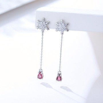 粉紅碧璽925純銀精鍍亮澤白金耳環