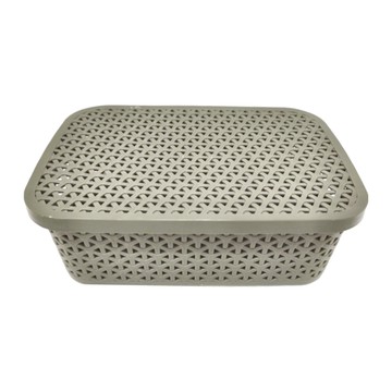 GINII 基尼 北歐編織系列收納籃 附蓋組  S(28 x 19.5 x 9.3cm)  莫蘭迪綠  1個