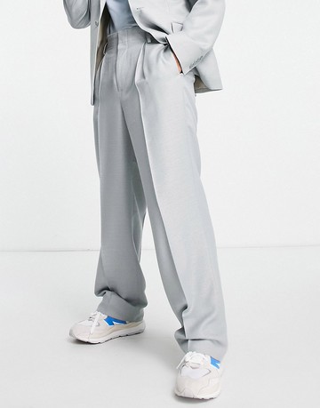 ASOS DESIGN wide leg suit trousers in silver high shine shimmer