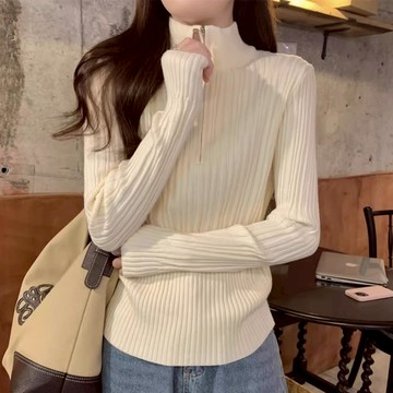 秋冬韓版半拉鍊立領針織衫毛衣上衣