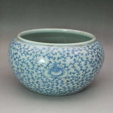 晚清青花纏枝花卉紋大水淺 筆洗 古玩古董陶瓷器收藏品老貨擺件