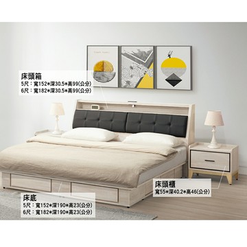 【多木家居】木斯MOOSE-334/152公分/182公分USB床頭箱+床底+床頭櫃組合