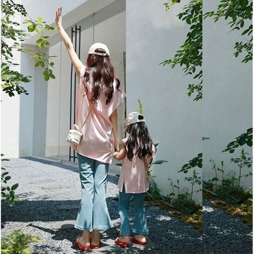 9157 人重複下單🛒親子裝夏季網紅母女裝奶油感油畫背心套裝女童撞色韓系套韓版爆款L1HY