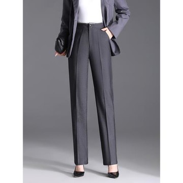 灰色西裝褲女春秋新款羊絨褲子大碼高腰寬松顯瘦小西褲垂感直筒褲