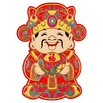 絨布金粉財神爺門貼  400*300mm  金