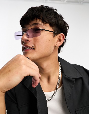 ASOS DESIGN rimless slim sunglasses with lilac lens in silver
