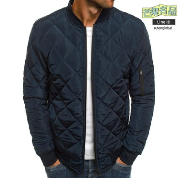 【歐碼寬鬆】男士棉衣 夾克 棉服 棉襖 外套 羽絨棉 菱格紋設計 加厚保暖 商務休閒 秋冬外貿工廠直供