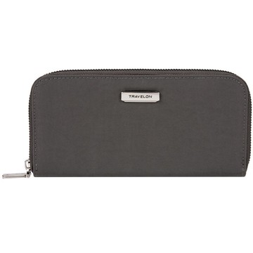【TRAVELON】簡約防盜拉鍊長夾(灰) | RFID 防盜皮夾 手拿包