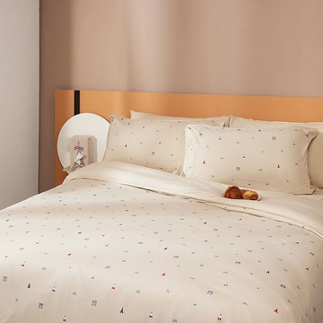 巴黎印花 加大被套+枕套三件組-奶霜杏