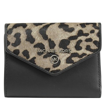 MICHAEL KORS Jet Set Charm 豹紋印花三折零錢短夾.黑