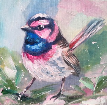 油畫鳥 小幅畫作 鳥類藝術品 動物畫 鳥類藝術