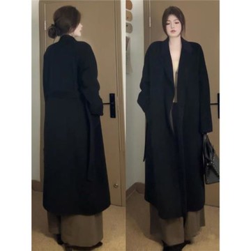 (免運)黑色毛呢外套女春冬新款高級感赫本風復古韓系赫本風氣質呢子大衣