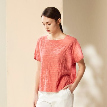 純棉針織立體緹花方領上衣