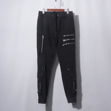 黑色松緊腰系繩工裝束腳褲設計感小眾褲子休閑褲女辣妹多拉鏈造型