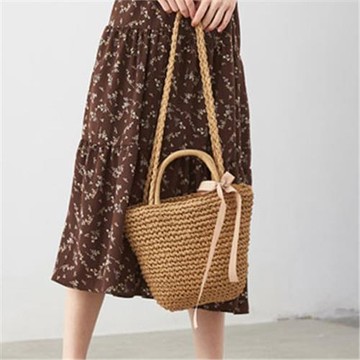 新款包郵小清新工編織女包夏草編包蝴蝶結單肩包草包沙灘度假拼色