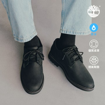 Timberland 男款黑色皮革防水休閒鞋|A5MJ8015