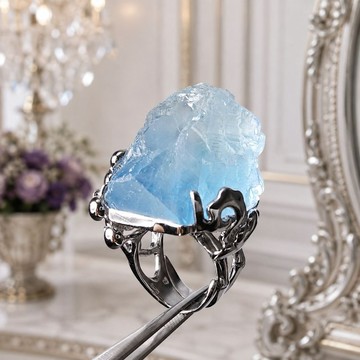 稀有頂級藍螢石 雪山 智慧 事業 戒指 內徑17.5mm 單品 禮物 收藏